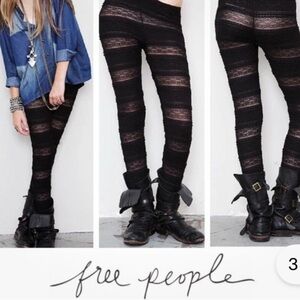 Free People Black Lace Tiered Ruffled Pucker Rare Goth Boho Leggings